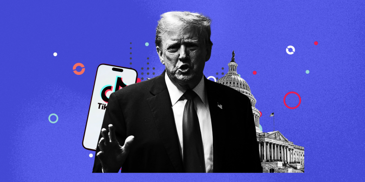 U.S. TikTok ban announcement on a smartphone screen with users reacting.