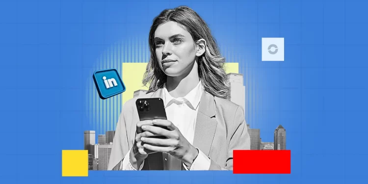 A LinkedIn creator writing a post on a laptop, surrounded by engagement icons.