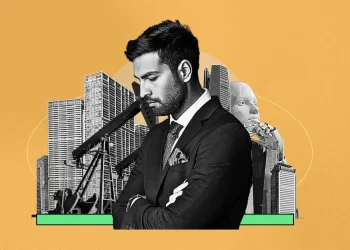 Media decline concept showing fragmented headlines and fading creative icons.