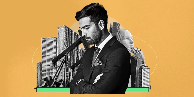 Media decline concept showing fragmented headlines and fading creative icons.