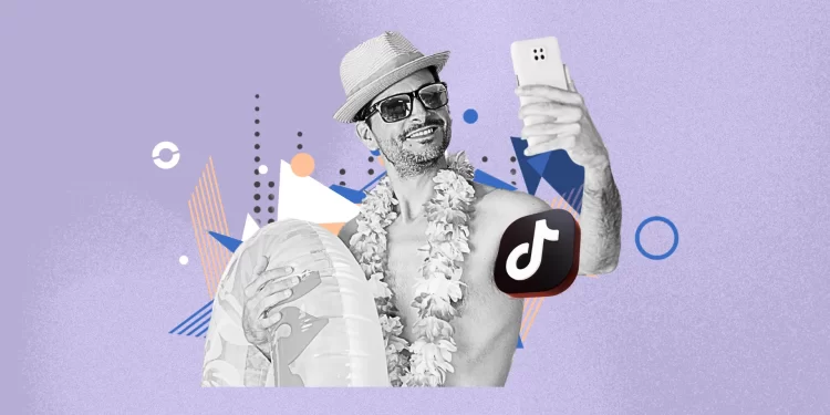 A collage of July TikTok trends including dramatic reactions, fashion walk reversals, and Squid Game edits.