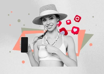 Instagram creator sipping iced coffee in sunlight, with a cozy summer setup in the background.