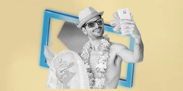 A person enjoying a cinematic swim at sunset in soft golden light.