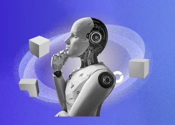 Illustration of AI-generated content flooding digital platforms, representing collapse of original thought.