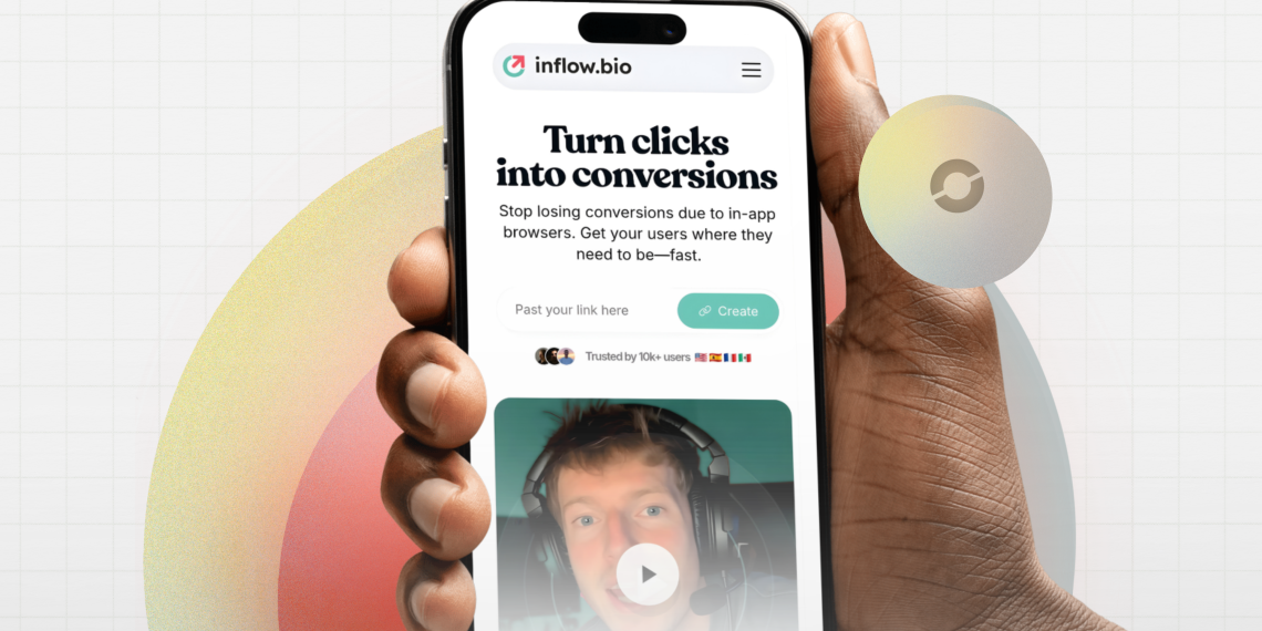 inflow.bio UI showing native browser redirection and conversion analytics