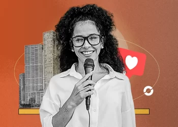 Influencer speaking into a ring light as a trusted news source in 2025