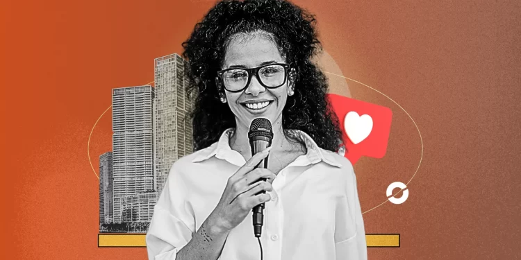 Influencer speaking into a ring light as a trusted news source in 2025