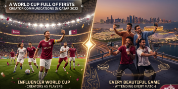 INFLOW creators at the 2022 Qatar World Cup stadium during the Every Beautiful Game project