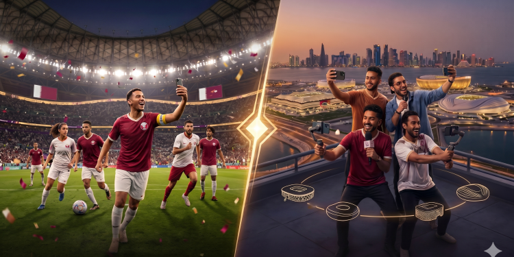 INFLOW creators at the 2022 Qatar World Cup stadium during the Every Beautiful Game project